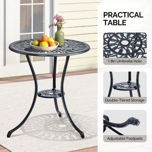Set Bistrot Tulip in Alluminio Pressofuso per Esterni, 3 Pezzi, Resistente alle Intemperie, Tavolo e Sedie per Giardino e Cortile - Product Image 2