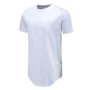T-shirt blanc à manches courtes pour homme, col rond, coupe classique, séchage rapide, couleur unie, jersey tricoté, décontracté, longueur longue - Product Image 1