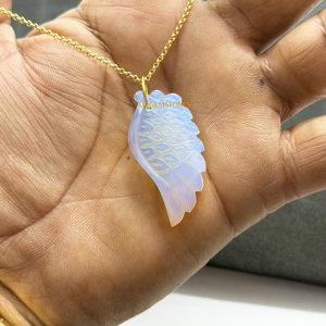 Collar con Colgante en Forma de Alas de Opalita, Chapado en Oro de 18k, Amuleto de Piedra Preciosa Tallada a Mano, Cadena de Cuerda, Joyería al por Mayor para Revendedores - Product Image 4