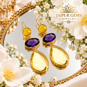 Pendientes de Plata de Ley con Gotas de Oro Amarillo y Morado, Joyería Colgante Multicolor, Estilo Vintage, para Invitadas de Boda - Product Image 3