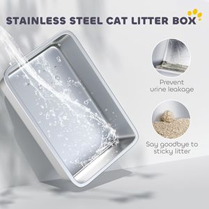 Lettiera per Gatti in Acciaio Inossidabile 2 in 1 con Coperchio Rimovibile, Paletta e Sacchetti Filtranti XL per Gatti Piccoli e Grandi, Bianca - Accessorio Durevole in Plastica per Animali Domestici - Product Image 4