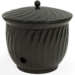 Pot de rangement pour tuyau d'arrosage en bronze antique martelé avec couvercle et anneaux latéraux, organiseur extérieur - Product Image 6