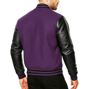<b>Men's</b> Purple Varsity <b>Jacket</b> With Black PU Leather Sleeve Casual Autumn College Style Turn down Collar Button Closure Regular Fit - Product Image 3