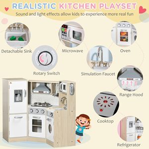 Cucina Giocattolo Angolare in MDF Bianco con Macchina del Ghiaccio Interattiva e Telefono Giocattolo per Piccoli Cuochi - Product Image 4