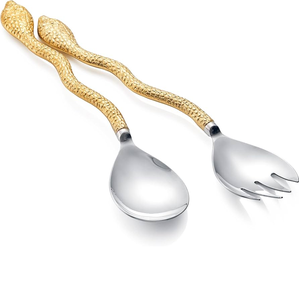 Ensemble de Cuillères et Fourchettes à Salade en Acier Inoxydable et Laiton avec Manche en Bois Écologique – Fournisseurs en Gros d'Articles de Cuisine et de Table - Product Image 2