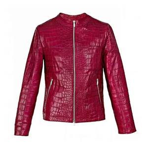 Blouson de motard en cuir fait main pour homme, col montant, style décontracté, fermeture éclair, service OEM, luxe, haute qualité, devant uni - Product Image 1