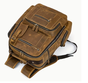 Mochila de Cuero Crazy Horse Vintage, Gran Capacidad, Impermeable, para Portátil, con Cierre, para Viajes y Negocios, para Hombre - Product Image 6