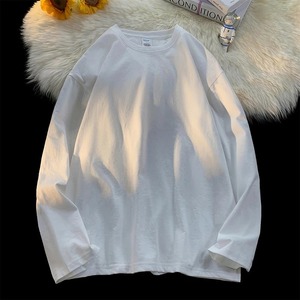 T-shirt à manches longues en coton pour femmes, hauts décontractés amples à col rond, t-shirts pull-over de couleur unie - Product Image 3