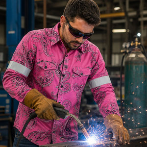 Paisley Print NFPA2112 FR <b>Shirts</b> Flame Resistant Top 6.5OZ CAT2 Men's Buttons ASTM Certified Two Chest Pockets Fire Retardant - Product Image 6