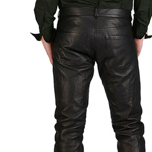 กางเกงหนังผู้ชายสีดำทรงสกินนี่เอวสูงน้ำหนักเบาสไตล์ลำลองย้อมสีเรียบแบบไม่ถักทอ - Product Image 5