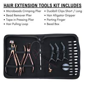 Kit d'outils pour extensions capillaires : Pince à retirer les perles, Pince à micro-perles, Outil de pressage pour extensions à bandes, Pinces à boucles de traction, Pince crocodile, Pince à doigt - Product Image 2