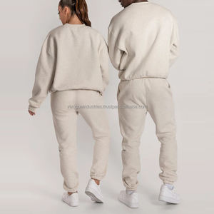 Conjunto personalizado liso de manga larga con capucha y Jogger para mujer, conjunto de invierno, chándal Unisex para mujer, chándales de lana de algodón de 2 piezas - Product Image 3