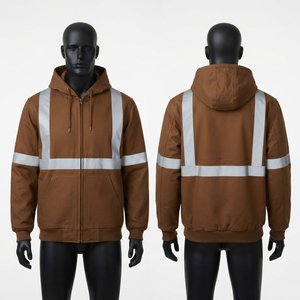 Sweat-shirt à capuche réfléchissant en polaire marron pour homme, coupe classique, vêtements de travail décontractés, vêtements d'automne - Product Image 1