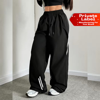 Pantalones de chándal de verano de talla grande para mujer, 100% algodón, con cintura media con cordón, parte delantera plana, corte holgado y pierna ancha, estilo urbano 3D