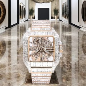 Luxury Iced Out Skeleton Square Watch Moissanite Diamond Baguette Bezel Two Tone Gold Silver Automatic Mens Hip Hop Style - Product Image 6