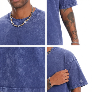 Acid Wash T-shirt For Menrelaxed Fit Streetwear 100% Cotton Breathable Solid Color Quick Dry Wholesale Men Acid Wash T Shirt - Product Image 4