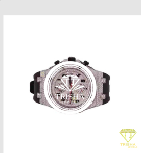 Reloj Exclusivo Completamente Adornado con Diamantes Moissanite, Correa Negra y Engaste de Piedras VVS de Primera Calidad - Product Image 4