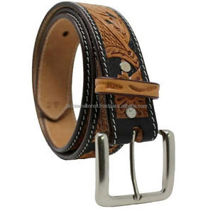 Handmade Basket Weave Designer Western <b>Leather</b> Tooling <b>Belt</b> for <b>Men</b> and Women with Rust Free Nickel Plated Brass Buckle - Product Image 3