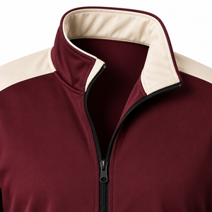 Blouson de sport pour homme en polyester tricoté respirant, couleur bordeaux, avec blocs de couleur, col montant et fermeture éclair, idéal pour l'automne - Product Image 6