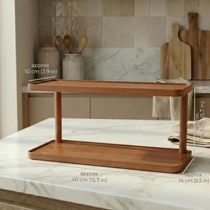 Wooden <b>2</b> Tier <b>Kitchen</b> Display Organizer <b>For</b> Cups Pantry Organization Premium Look <b>Kitchen</b> Storage Rack Tabletop Stand From India - Product Image 6