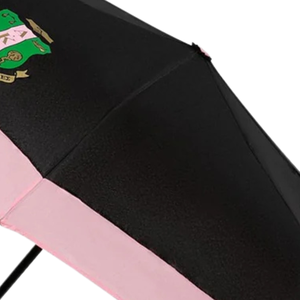 AKA Automatic Mini Hurricane <b>Umbrella</b> <b>Windproof</b> Folding Travel <b>Umbrella</b> Black Pink Embroidered Crest Compact Design - Product Image 5