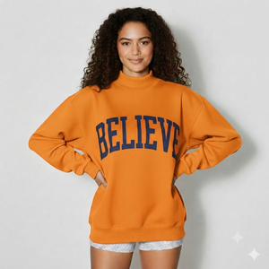 Custom Embroidered Streetwear Soft Cotton Mockneck Crewneck <b>Pullover</b> Sweater <b>Jumper</b> Fleece Oversized Sweatshirt Women - Product Image 3