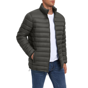Men's Dark <b>Grey</b> Puffer <b>Jacket</b> Lightweight Insulated Warm Bubble Coat With High Neck For Winter Outdoor Daily Wear - Product Image 4
