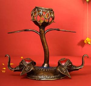 Handmade Brass Candle Stand With <b>Elephant</b> Base And Ornate Design For Home <b>Decoration</b> - Product Image 1