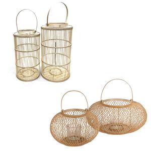 Vietrustic Stylish Exterior <b>Lantern</b> <b>Candle</b> Holder Bamboo Rattan <b>Lantern</b> Handmade Outdoor Hanging <b>Lanterns</b> - Product Image 1