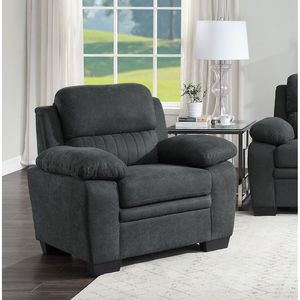 Moderna Poltrona da Soggiorno in Peluche Grigio Scuro con Struttura in Legno Massello, Tessuto Texturizzato e Design a Canali - Product Image 4