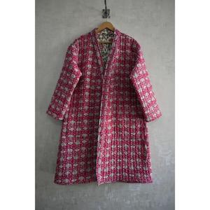 Handmade Indian Cotton Quilted Kimono Jacket <b>Women</b> Long Bathrobe Boho <b>Robe</b> Stylish Winter Floral Block Print V-neck Drawstring - Product Image 3