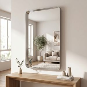 Modern <b>Rectangular</b> Bathroom Vanity <b>Mirror</b> 30x50 Inch <b>Wall</b> Mounted with Deep Silver Metal Frame - Product Image 5