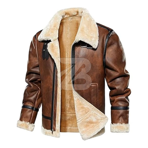 Men Genuine Leather Vintage Bomber <b>Jacket</b> Zipper Closure <b>Waterproof</b> Windproof Classic <b>Winter</b> Retro Aviator Outerwear - Product Image 1