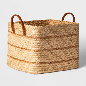 Braided Water Hyacinth <b>Storage</b> <b>Basket</b> Rectangle Handle Design Natural Weave Eco Friendly Home Organizer Wholesale Bulk Supplier - Product Image 1
