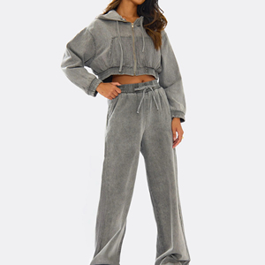 High Quality Custom Vintage Tracksuit Men <b>Women</b> Distressed Unisex Sweatsuit Men Acid Wash Jogger Flare <b>Sweatpants</b> and Hoodie Set - Product Image 5