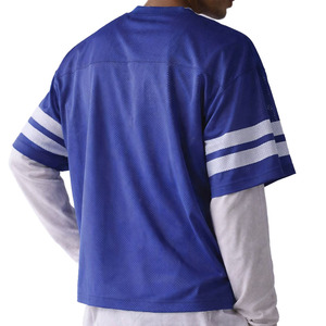 Maillot de football américain personnalisé de qualité supérieure en maille bleue pour hommes, respirant, en polyester, col en V, uniforme d'équipe, manches courtes, t-shirt athlétique OEM - Product Image 3