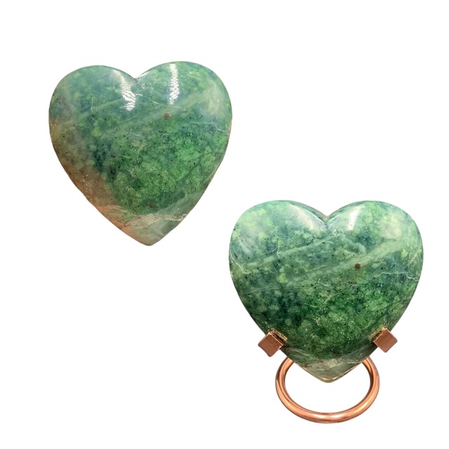 Natural Polished Nephrite Jade Heart Shape Carved Green Jade Stone for Collection with Iron Stand Size 8 X 8 X 3 Cm
