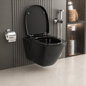Inodoro de Cerámica Negra de Una Pieza con Doble Descarga, Moderno, Montado en la Pared, para Hoteles, Villas y Apartamentos - Product Image 2