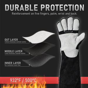 Leather Safety Welding Gloves in Cheap Price Best <b>Material</b> Made <b>Fireproof</b> Anti-Heat Protective Leather Welding Gloves for Adults - Product Image 5