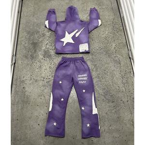 Conjunto de Sudadera con Capucha y Pantalones Deportivos de Alta Calidad para Hombre, Estilo Vintage, con Parches Bordados, Efecto Desgastado, Lavado Ácido, Estilo Urbano - Product Image 5