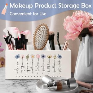 Portalápices Cristiano para Escritorio, Regalos Cristianos Religiosos para Mujeres, Portalápices de Madera con Versículos Bíblicos Cristianos, Estilo Boho Floral - Product Image 3