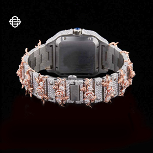 Montre de luxe pour homme en acier inoxydable, quartz, avec diamants Moissanite, style Hip Hop, bracelet en verre 20 mm, bicolore - Product Image 3