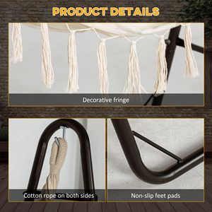 Sedia amaca da hotel e campeggio con supporto curvo in ferro bicolore crema e marrone e vano portaoggetti - Product Image 6