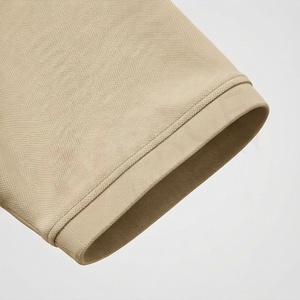 Polo en piqué 100% coton beige à manches courtes pour homme, décontracté, respirant, coupe classique, design tricoté uni - Product Image 6