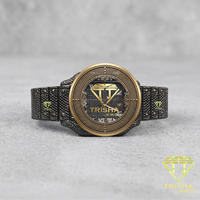 Montre classique pour homme avec moissanite, boîtier rond, cadran noir, fonction date, bracelet en acier inoxydable 22 mm, luxe et mode