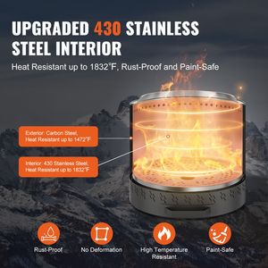 Braciere Pieghevole Senza Fumo 15.4 H X 15.7 Diametro in Acciaio Inox SUS430, Stufa a Legna con Vassoio Cenere Rimovibile - Product Image 3