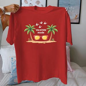 Modo de vacaciones Palma tema tropical Camiseta de algodón puro Mujer ajuste cómodo - Product Image 1