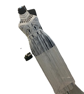 Robe décontractée imprimée pour femmes manches 3-4 Mini longueur bleu marine quantité personnalisée Festival vêtements Bustier haut court pour femmes macramé plage - Product Image 1