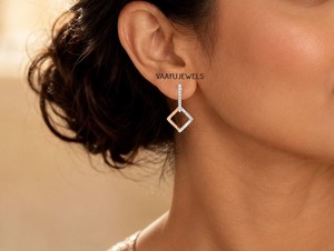 Contemporary Asymmetric <b>Square</b> Lab Grown <b>Diamond</b> <b>Earrings</b> for Women 10K 14K 18K Gold 925 935 Silver - Product Image 2