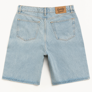 Shorts en jean bleu clair pour hommes, coupe ample, style streetwear, avec logo personnalisé, vente en gros, coupe décontractée, longueur genou, coton vintage, été - Product Image 3